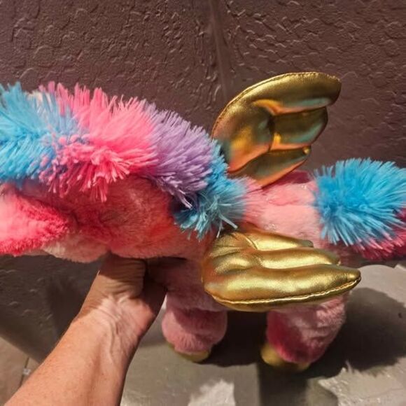 Hugfun Unicorn Pegasus Stuffed Animal Rainbow Pink Unicorn 14"x 16" - Picture 3 of 7